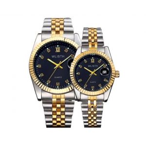 Coffret Montre Couple C50 Avec Cadran Noir Et Bracelet Dor&eacute; &iquest; &Eacute;tanche, Mouvement &Agrave; Quartz, Bracelet En Acier Inoxydable - Neuf