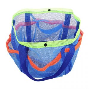 Sac de plage en filet, grand sac de plage pour femme, sac de courses de plage, panier de douche avec poches multifonctionnelles pour la famille, les voyages et les vacances, bleu - Neuf