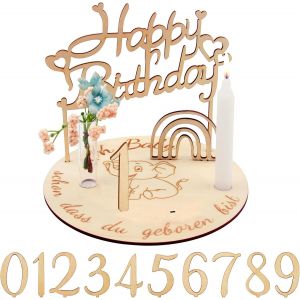Kalanka-Porte Bougie Chiffre En Bois, Assiette D'anniversaire En Bois Personnalis&eacute;e Avec Bougeoir, Chiffres Arc-En-Ciel 0-9 Et D&eacute;coration Maison D'anniversaire Diy, Couronne D'anniversaire Pour Enfan - Neuf