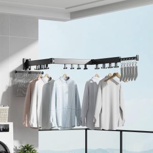 KGABERY-Étendoir À Linge Mural Rétractable,Égouttoir À Linge Pliable À L'Intérieur,Économiseur D'Espace,Égouttoir À Vêtements Pour Balcon,Buanderie,Salle De Bain,Terrasse (Trois Plies) - Neuf