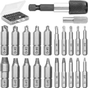 YEMAESRE-Jeu D'Extracteurs De Vis Pour Vis Dénudées,Cassées Et Endommagées-22 Pièces,Argent-Kit De Démontage Avec Forets,Extracteurs,Rallonge D'Embout Et Adaptateur De Douille - Neuf