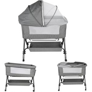 3 En 1 Lit Cododo B&eacute;b&eacute; Avec Matelas Et Roues,Berceau &Eacute;volutif,Lit Bebe,Parc Enfant,4 Hauteur R&eacute;glable Et De L'inclinaison,Charge 9kg Pour 0-5 Mois,104 * 52 * 103-115cm (Noir) - Neuf