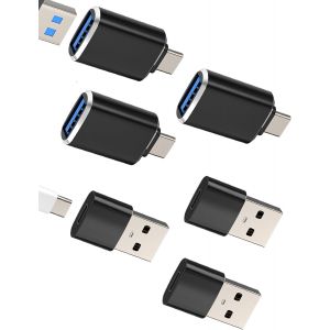 TRAHOO-Lot de 6 adaptateurs USB C vers OTG 3.0 type C femelle vers USB m&acirc;le pour iPhone 16 15 Pro Max Convertisseur pour iPad Air4 MacBook Chargeur connecteur compatible avec Samsung S25 S24 Adapter - Neuf