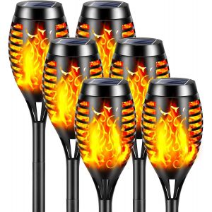 Lumi&egrave;res Flamme Solaire Exterieure,6 Pi&egrave;ces 12 Led Lampe Solaire Flamme Torche Jardin Exterieur &Eacute;tanche Ip65,Lumiere Torche Solaire Avec Flammes R&eacute;alistes Pour D&eacute;cor,Jardin,Patio,Chemins,Cour - Neuf