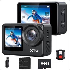 Subzonal-Camera Sport 4k 30fps 20mp Avec Carte Sd 64go, Cam&eacute;ra &Eacute;tanche Sous Marine Avec &Eacute;cran Tactile Double Affichage, Action Cam Avec 2.4ghz Wifi T&eacute;l&eacute;commande, Eis Stabilisation4.0, Kit D'accessoir - Neuf