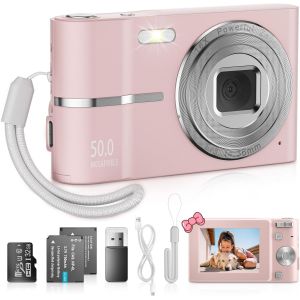 CHECARZHN--NO1-Appareil Photo Numérique Avec Carte 32Go, 1080P Appareil Photo Enfant 50Mp Hd Appareil Photo Numérique Compact Avec 16X Digital Zoom Et 2 Batterie,Écran Lcd 2,4 Pouces - Neuf