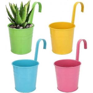 Pot de fleurs suspendu en métal,pot de fleurs extérieur avec trou de drainage parfait pour le jardin,le balcon,la clôture,le patio,la décoration 4 pièces - Neuf