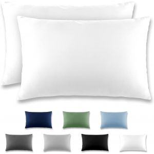 Tianyi-Taie Oreiller 50x70 Blanc - Lot De 2 Taies D'oreillers 50 X 70 Carr&eacute; En Microfibre Bross&eacute;e, Housse Oreiller Coussin Oreiller Avec Sa Fermeture &Agrave; Rabat (Sans Fermeture &Eacute;clair) - Neuf