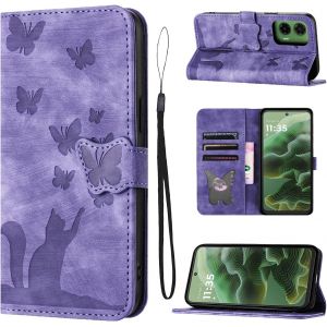 KAL-Housse Protection Pour Motorola Moto G35 5G 6.72 Pouces Mat&eacute;riau En Cuir Pu Coque Moto G35 Avec Fentes Pour Cartes Housse Moto G35 Violet - Neuf