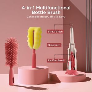 4-In-1 Silicone Baby Bottle Brush,Bpa-Free,Soft Silicone Bottle Swab,Scratch-Resistant And Durable,Bottle Cleaner For Cleaning Bottles And Cups.[X29] - Neuf