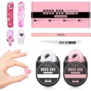 Oayew-Kit De Proc&eacute;dure De Solution De Polygel Non Collante Am&eacute;lior&eacute;e, Polygel Blanc Et Rose Non Collant, Stylo &Agrave; Ongles &Agrave; Double Extr&eacute;mit&eacute;, Lime &Agrave; Ongles Extra Fine, Facile &Agrave; Utiliser Avec Des - Neuf