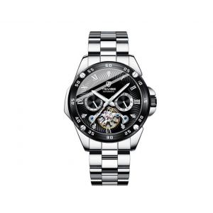 Montre M&eacute;canique &Agrave; Tourbillon Lumineuse Pour Homme, &Eacute;tanche Jusqu'&agrave; 30 M, Affichage 24 Heures, Bo&icirc;tier En Alliage, Bracelet En Acier Inoxydable - Neuf