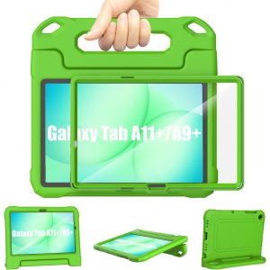 KALANKA-Coque Tablette Samsung Galaxy Tab A11+/A9+ Plus Enfant 11 Pouces 2025/2023, &Eacute;tui L&eacute;ger et R&eacute;sistant Aux Chocs &Eacute;cran Int&eacute;gr&eacute; avec Poign&eacute;e et Support pour Galaxy Tab A11+/A9+ 11'', Vert - Neuf