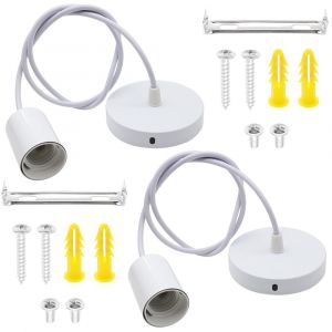 Kalanka-Lot De 2 E27 Porte Lampe Suspension Cable Suspension Luminaire Blanc Avec Anneau &Agrave; Vis Avec C&acirc;ble R&eacute;glable 100cm Convient Pour Montage Plafonniers - Neuf