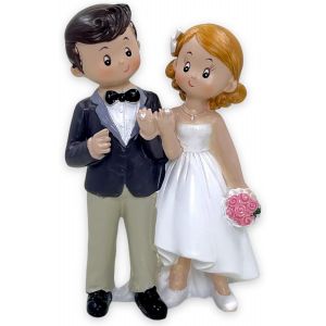 Sansh-Figurine De Gâteau De Mariage - Couple De Mariés - Décoration De Gâteau De Mariage - Figurine De Couple De Mariés (Smile Avec Anneau) - Neuf