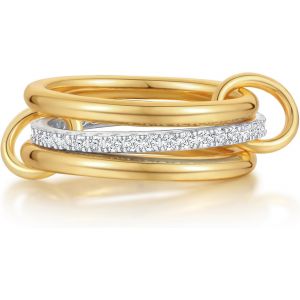 Kal-Bague Femme Argent Or Empilable Bagues Femmes Plaqué Or 18k Alliance Femme Argent Con Zircone Bague Fiançailles Multicouche Promesse Phalange Grosse Bague Homme Bijoux Cadeau - Neuf