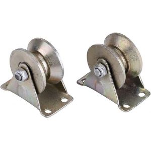 2 pcs 2 pouces en acier Rouleau de porte coulissante en forme de V Roue Rail de piste Rouleau de porte coulissante avec support - Neuf