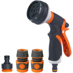 JGD-Kit d'arrosage r&eacute;glable &agrave; 8 fonctions - Pistolet pulv&eacute;risateur haute pression pour arrosage, lavage de voiture et toilettage des animaux domestiques (utilisation d'une seule main, &eacute;conomie d'eau) - Neuf