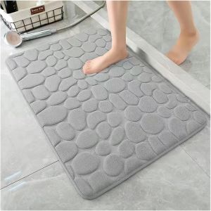 KAL-Tapis De Salle De Bain En Velours Corail En Galets Gaufr&eacute;s, Tapis De Bain &Agrave; Motif De Pierre Douce, Absorption D'Eau Rapide, Antid&eacute;rapant, Lavable, Adapt&eacute; Aux Tapis De Sol Antid&eacute;rapants De Salle D - Neuf