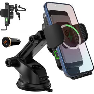 Cloudds-Support Telephone Voiture Induction,[Serrage Automatique] 15w Chargeur Sans Fil Voiture Rapide Compatible Avec Iphone 16 15 14 13 12 11 Xs Samsung Galaxy S25 S24 S23 S22 S21 Note 20/10 Huawei - Neuf