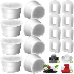 Filtre Fontaine Eau Chat, Lot De 8 Filtre Au Charbon De Rechange Pour Fontaine À Eau Pour Animaux 7,5l/3,7l/1,8l En Céramique Avalon Et Pagoda, Préfiltres En Mousse Et Filtre À Carbone Pour Fountain - Neuf