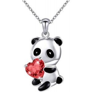 Kales-Cristal Panda Collier Ras Du Cou Argent Panda Coeur Rouge Cristal Collier Panda Ours Pendentif Collier Cha&icirc;ne Coeur Amour Collier Mignon Animal Collier Bijoux Cadeau Pour Femmes Filles - Neuf