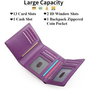 CAUC-Portefeuille en cuir pour femme, petit sac à main à trois volets pour femme, sac à main avec blocage RFID avec poche à fermeture éclair, plusieurs emplacements pour cartes, violet, Vintage - Neuf
