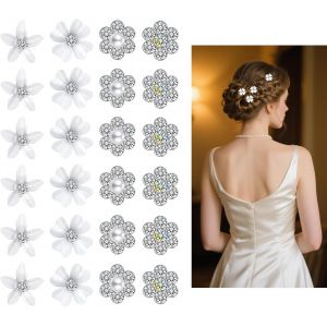 Kal-24pièces Pinces À Cheveux En Forme De Fleurs Blanches Avec Strass, Mini Pince Cheveux Fleur Pinces À Cheveux Décoratives Métal Pour Mariage, Accessoire Cheveux Mariage Quotidien Fête -4 Motifs Fl - Neuf