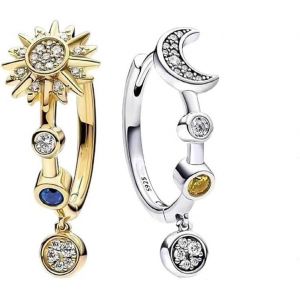 Boucles D'oreilles Soleil Et Lune Earrings Argent 925 Élégant Boucle D'oreille Boucles D'oreille Hypoallergénique Bijoux Fille Cadeau - Neuf