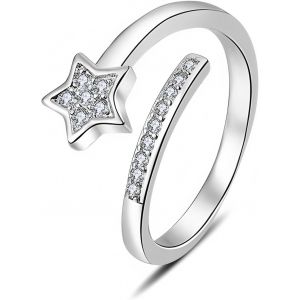 Kahfl-Bague En Argent Sterling 925 Femme Bague &Eacute;toile Ouverte R&eacute;glable Bague Argent 925 &Eacute;toiles Anti Stress Avec Zircone Hypoallerg&eacute;nique Pour Femme Fille Avec Bo&icirc;te Bijoux - Neuf