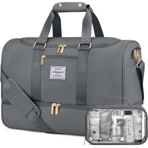 KALANKA-Sac de Voyage pour Femme 37L - Bagage &agrave; Main L&eacute;ger avec Compartiment &agrave; Chaussures, Imperm&eacute;able pour Week-End et H&ocirc;pital - Sac Humide S&eacute;par&eacute;, Gris - Neuf