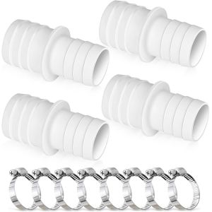 4 Pièces Raccord de Tuyau Piscine,Adaptateur de Tuyau Double Ø 32 mm vers 38 mm,Blanc Adaptateur Tuyau Set avec 8 Colliers de Serrage,Adaptateurs Tuyau pour Piscine - Neuf