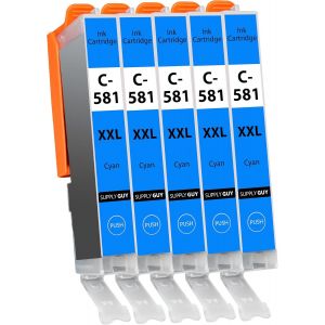 5 Cartouches d'encre XXL (Cyan) avec Puce Compatible avec Canon CLI-581 pour Pixma TR7500 TR7550 TR8500 TR8550 TS6100 TS6150 TS6151 TS6300 TS6350 TS8100 TS8150 TS8151 TS8152 TS8350 TS9150 - Neuf