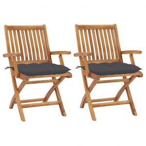 Prolenta Premium - Chaises De Jardin Lot De 2 Et Coussins Anthracite Bois De Teck - Neuf