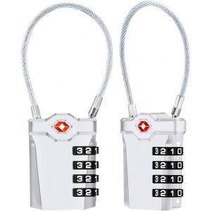 Nzqaf-Cadenas À Bagages Tsa, [Version La Plus Récente] [Lot De 2] Voyage À Combinaison À 4 Chiffres Cadenas À Combinaison De 14 Cm De Câble Flexible Pour Valise, Sacoche De Bagage, Etc. (Argent) - Neuf