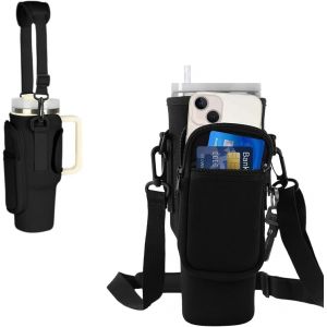 JGD-Sac Pour Stanley Cup 40 Oz Stanley Cup,Sac De Transport Avec Compartiment Pour T&eacute;l&eacute;phone Portable,Mousqueton Et Bandouli&egrave;re R&eacute;glable,Pour Les Voyages,La Randonn&eacute;e,La Course &agrave; - Neuf