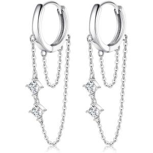 Kal-Creoles Boucles D'oreilles En Argent Sterling 925 Avec Pendentifs En Chaîne Pour Femmes Et Filles Boucles D'oreilles Huggie En Zirconium Boucles D'oreilles Avec Pendentifs En Plaqué Or - Neuf