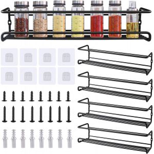MEVRONISSHOP-Etagere a Epices Murale, 4 Pi&egrave;ces Rangement Epices Cuisine Metal Organisateur d'&Eacute;pices etagere murale pour Cuisine Salle de Bain Balcon Noire Ca. 29&times;6,6&times;6,4cm - Neuf