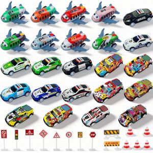 KALANKA-39 Pi&egrave;ces Mini Voitures de Course, M&eacute;tal Petite Voiture Enfant avec 15 Barricades 8 Jouets d'avion &agrave; Partir de 6 Ans pour Gar&ccedil;ons pour Cadeaux d'enfants, Cadeau d'anniversaire - Neuf