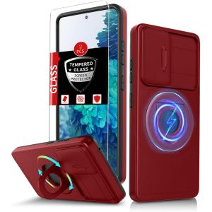 LORANKA-pour Samsung Galaxy S20 FE Coque Magn&eacute;tique Compatible avec MagSafe Chargement Sans Fil,avec 2Tremp&eacute; Protection,Cache Cam&eacute;ra int&eacute;gr&eacute;,360&deg;B&eacute;quille Support,&Eacute;tui Antichoc Absorbant de Choc Rouge - Neuf
