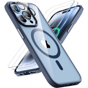 Brs-Coque Pour Iphone 14 Pro Max Avec 2 Verre Trempé Et 1 Caméra Protecteur, Compatible Avec Mag Safe, Antichoc Transparente Arrière Coque Magnétique Pour Iphone 14 Pro Max 6.7"" Bleu Marine - Neuf