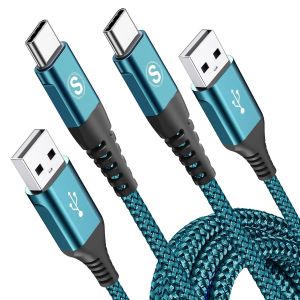 [Lot de 2] Câble USB C 3M Charge rapide 3.1A, Câble de charge USB C Nylon pour iPhone 15 16 Pro Max, Samsung Galaxy S25 S24 S23 S22 S21 S20 S10 S9 S8 Plus,Note20/10,A71 A55 A52,Flip Pixel 8/7,LG - Neuf