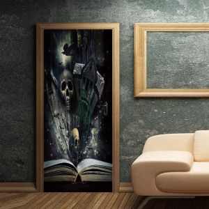 Autocollants 3D pour porte d'Halloween, motif livre sombre, 76,2 x 203,2 cm, réalistes, pour décoration d'Halloween, fête, décoration d'intérieur - Neuf