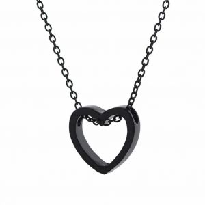 Couple Simple Alliage G&eacute;om&eacute;trie M&eacute;tal Creux Coeur Collier Bijoux Accessoire (Noir) - Neuf