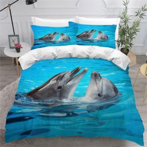 Housse De Couette Dauphin X Enfant Ado Fille D Cr&iquest;&iquest;Atures Aquatiques Parure De Lit Personne Microfibre Pi&iquest;&iquest;Ces Housse De Couette Avec Fermeture - Neuf