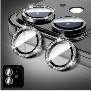 Protecteur D'objectif D'appareil Photo Pour Iphone 12/Iphone 12 Mini, Coque D'appareil Photo En Verre Trempé 9h Pailleté, Anneaux Métalliques Individuels À Alignement Automatique - Neuf