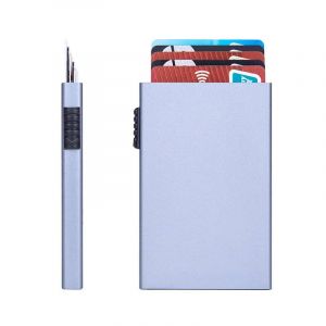 Porte-carte de cr&eacute;dit bancaire d'identit&eacute; magique portefeuilles intelligents hommes unisexe porte-carte d'identit&eacute; &eacute;tui en m&eacute;tal mince Pop Up portefeuille minimaliste en aluminium--Gris - Neuf