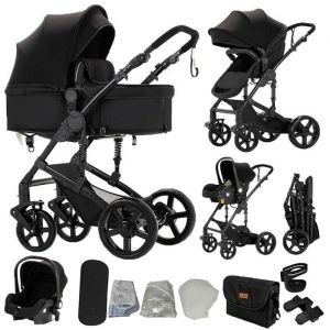 Poussette Magic Zc Poussette 3 En 1 Pousette Pousette Trio 3 En 1 Pliage En Un Clic Avec Accoudoirs Pare-Soleil Sac &Agrave; Main Noir - Neuf