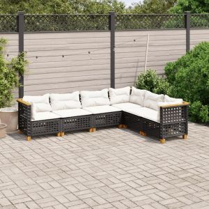 Prolenta Premium - Salon De Jardin 6 Pcs Avec Coussins Noir R&eacute;sine Tress&eacute;e - Neuf