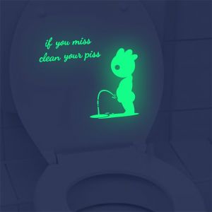 Autocollant phosphorescent pour toilettes - &laquo; Si vous oubliez de nettoyer votre pipi &raquo;, d&eacute;coration murale pour salle de bain - Neuf